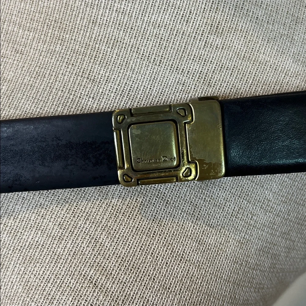 Christian Dior Vintage Leather Belt with Brass Belt Buckle